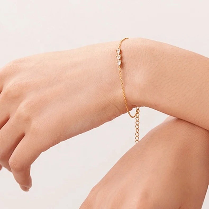 Simple Personality Bracelet Jewelry Wholesale Custom 18k Gold Plated Three Drops of Diamonds Bamboo Charm Bracelet