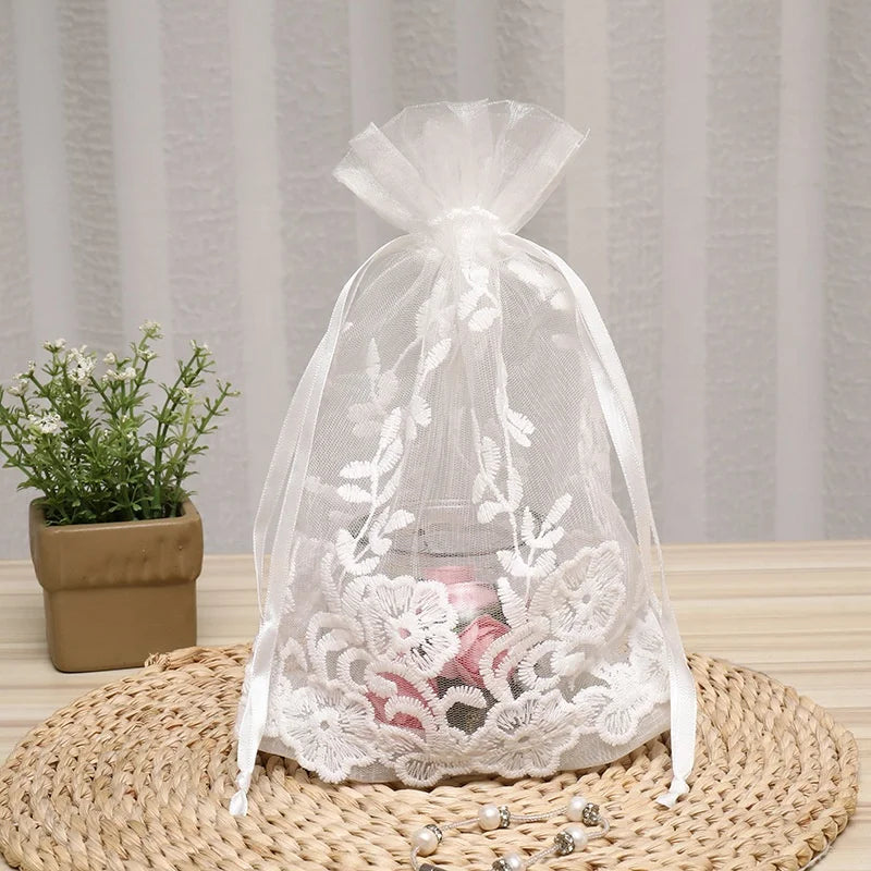Creative Lace White Bags Small Jewelry Gift Packaging Bag Daily Necessities Cosmetics Drawstring Pouch