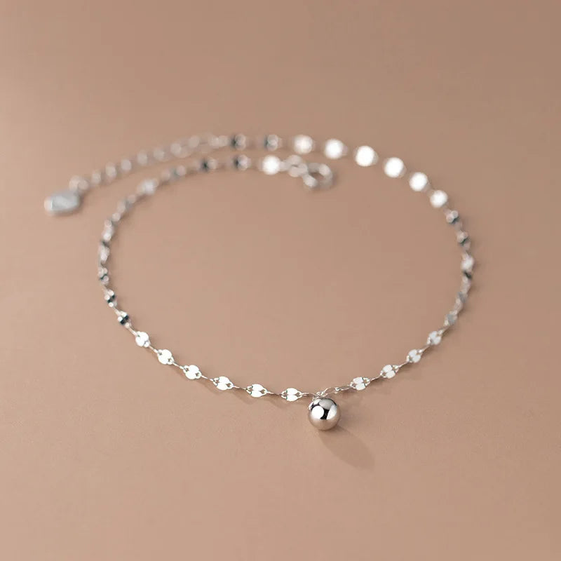 Simple Summer Beach Jewelry S925 Sterling Silver Big Charm Ball Wave Chain  Anklet Foot Jewelry