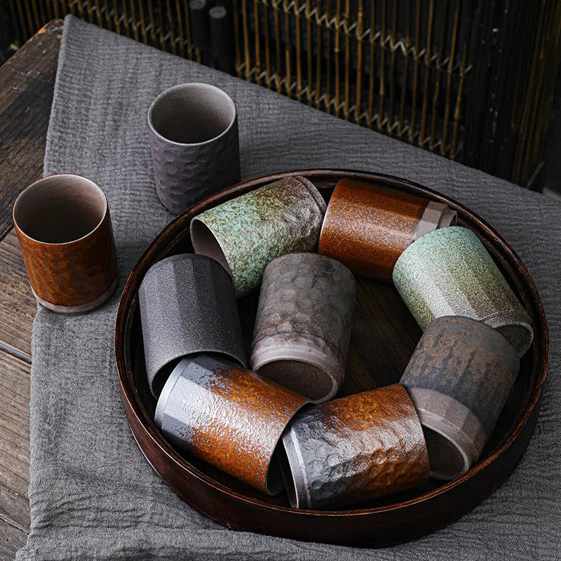Custom Logo Retro Kung Fu Tea Cup Coarse Pottery Latte Personal Coffee Mug Stoneware Espresso Cups for Restaurant Drinkware