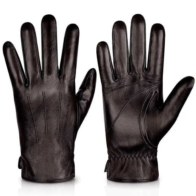 Factory Wholesale Men's Genuine Sheepskin Leather Retro Warm Touchscreen Outdoor Winter Gloves Plain Daily & Sports Use
