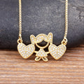 QIKU Girl & Heart Shape Gold Color Pendant Women Necklace Copper Zircon Jewelry Micro Pave Crystal Accessories Gift Wholesale