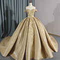 Jancember 6654 Shiny Golden Lace Sequins Ball Gown Quinceanera Dresses With Long Tail
