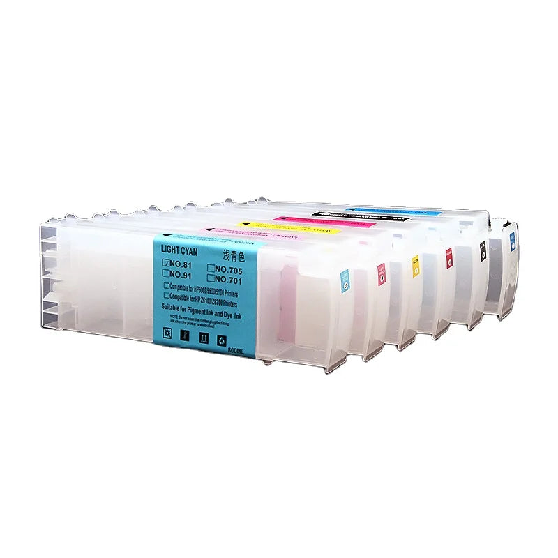 Ocbestjet 8 Colors 800ML/PC for HP 91 Empty Refill Ink Cartridge for HP Designjet 5500ps Z6100 5100 Printer