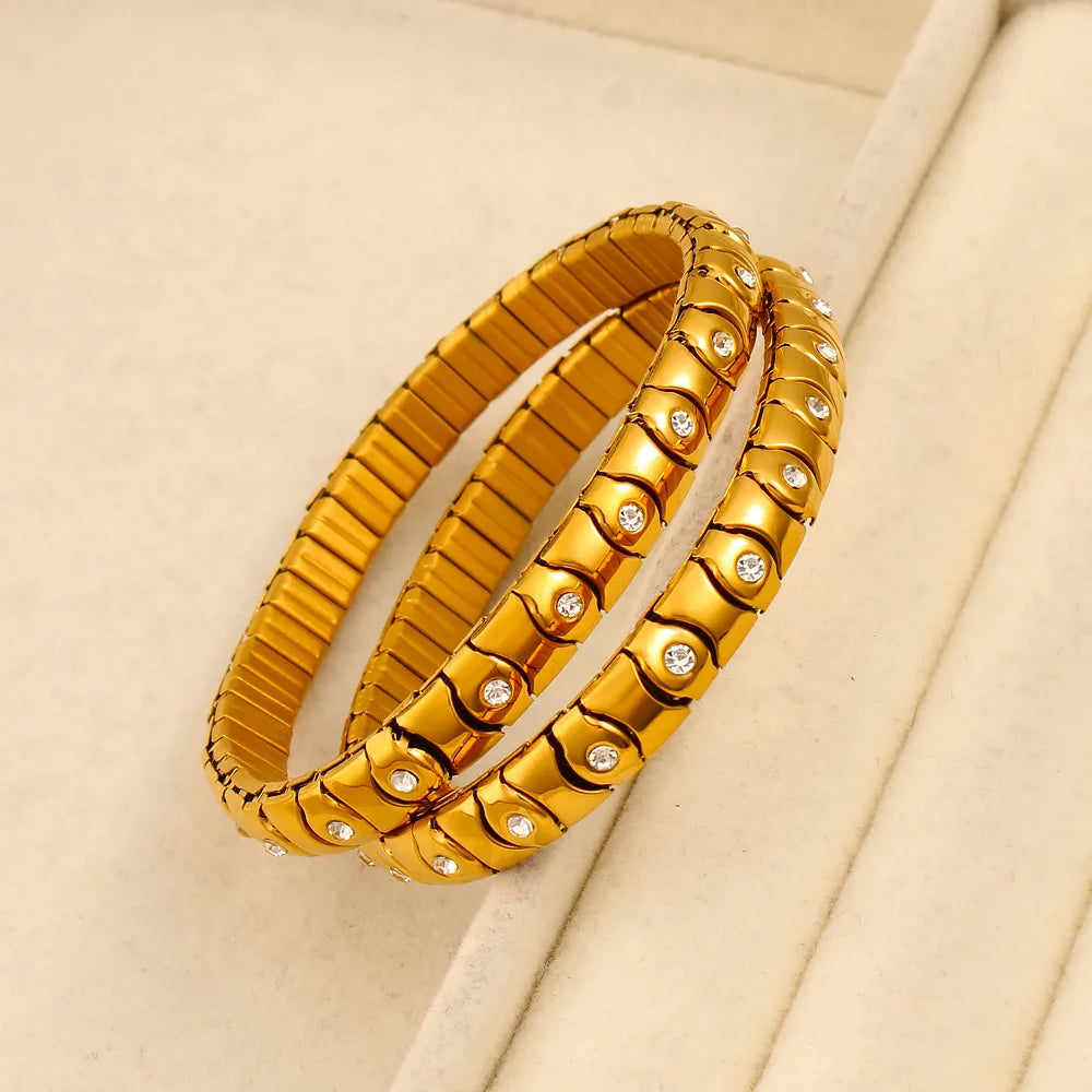 New Trend Women's Stainless Steel Elastic Bracelet with Water Diamond Micro Inlaid Wide Bracelet Jewelry Fashion Bracelet Gift