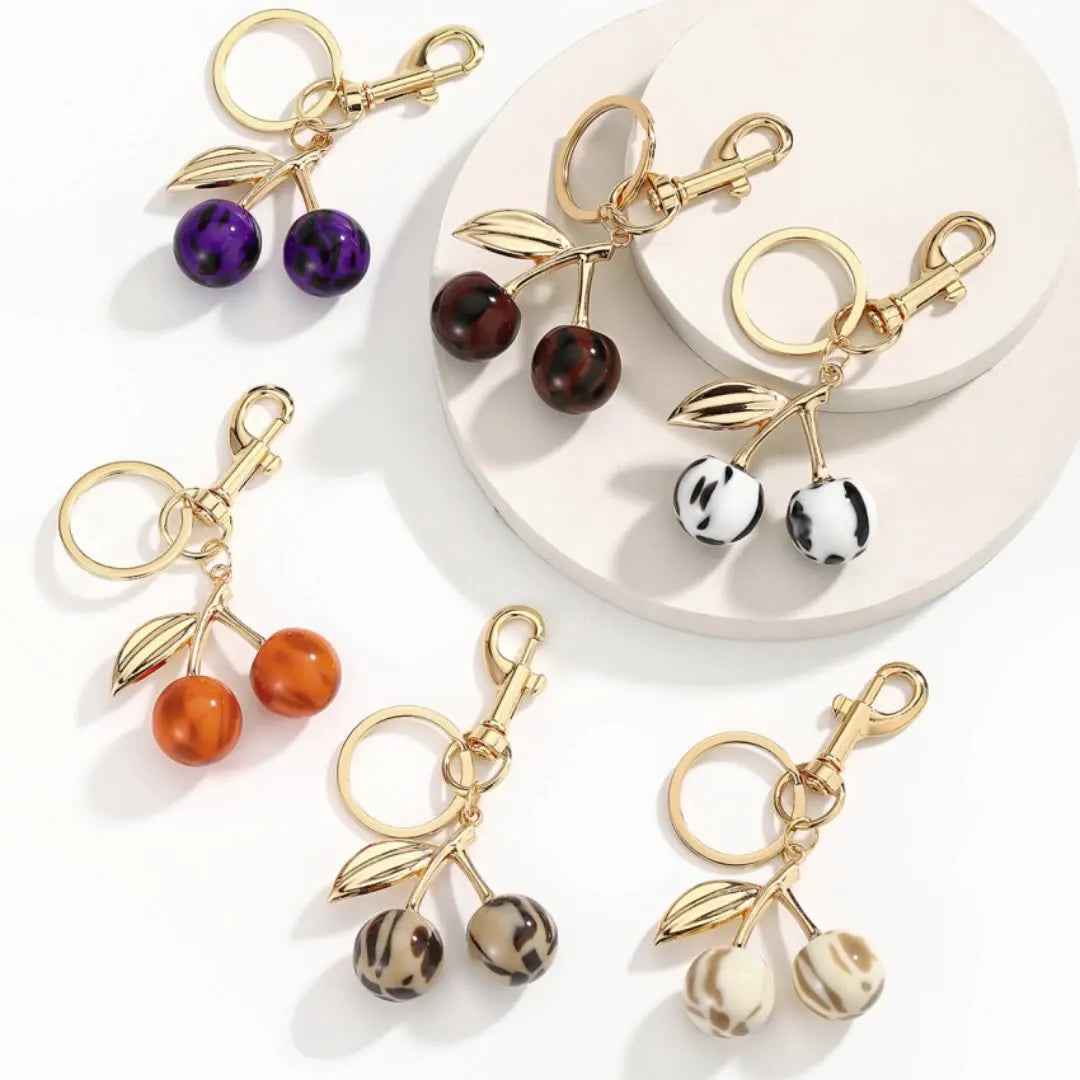 Cherry Bag Charm Fashion Accessories Golden Key Chain Glitter Resin Purse Charm for Bags
