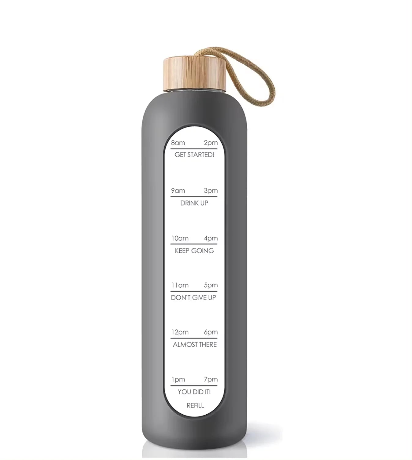 32 Oz Borosilicate Leak Proof Reusable BPA Free Motivational Glass Water Bottle With Silicone Sleeve and Bamboo Lid
