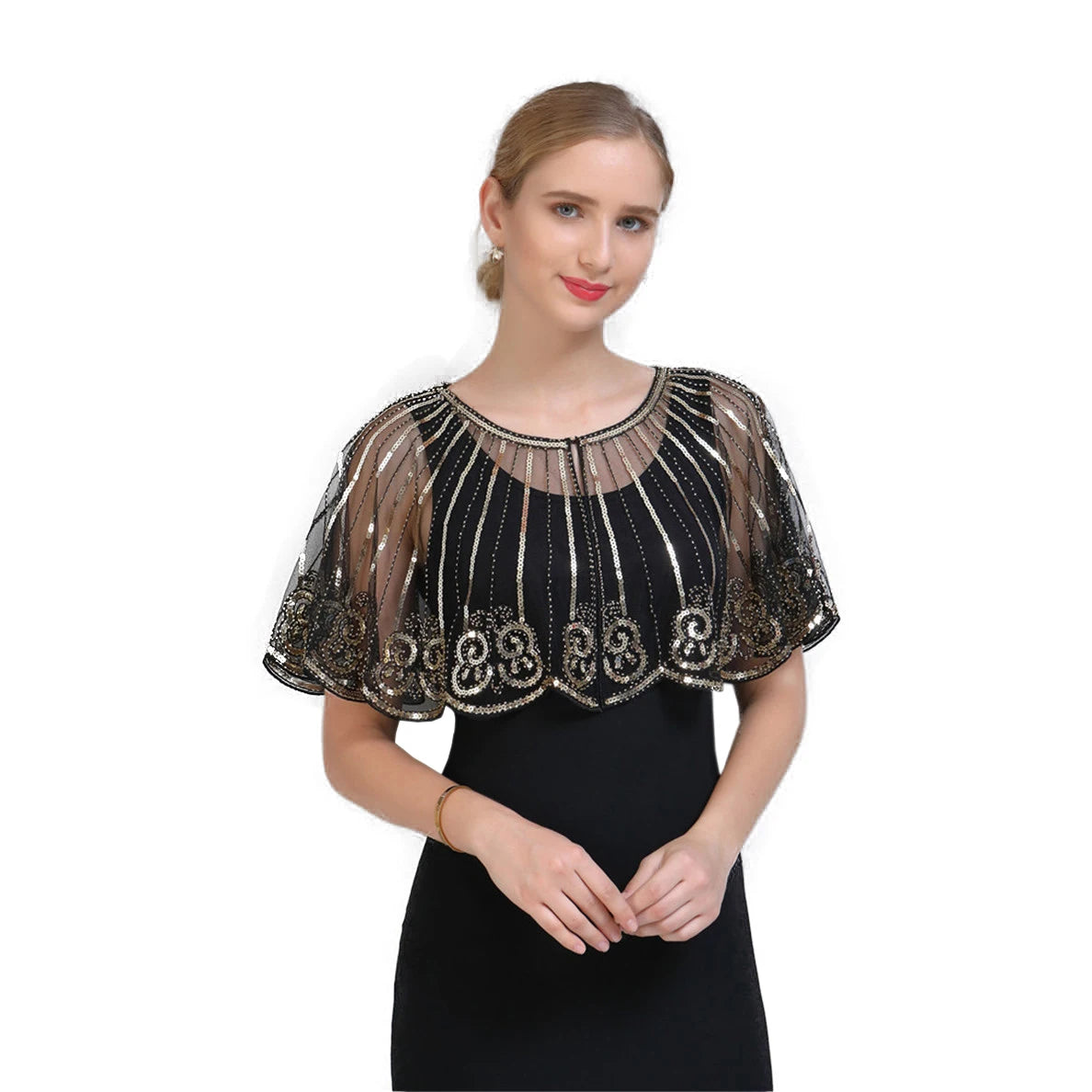 Elegant 1920s Sequin Embroidery Polyester Shawl for Women Wedding Party Bride Cheongsam Dress Scarf Lightweight & Breathable
