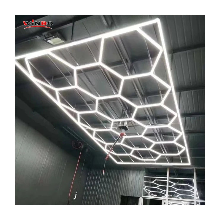 Customized LED Workshop Hexagonal Garage Ceiling Lighting with the One-step Installation for the Car Polishing Lights