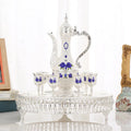 QIAN HU VintageTurkish Cast Iron Tea Set Coffee Cups 6  Including Tray Teapot Inset With Crystal Stones Home Decoration