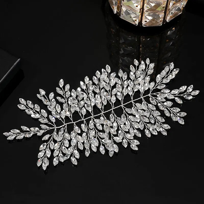 SLBRIDAL Handmade Rhinestones Crystal Pearls Floral Leaf Bridal Wedding Tiara Headband Headpieces Women Jeweley Hair Accessories
