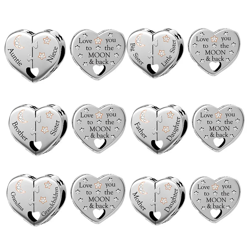 Fit Original Pan Charms Bracelet 925 Sterling Silver Auntie Niece Big Little Sister Bead for Women Jewelry Making