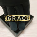 Gold Plated Zircon Letter Bracelet Custom Name letter Words Women Adjustable Bangle Bracelet Stainless Steel