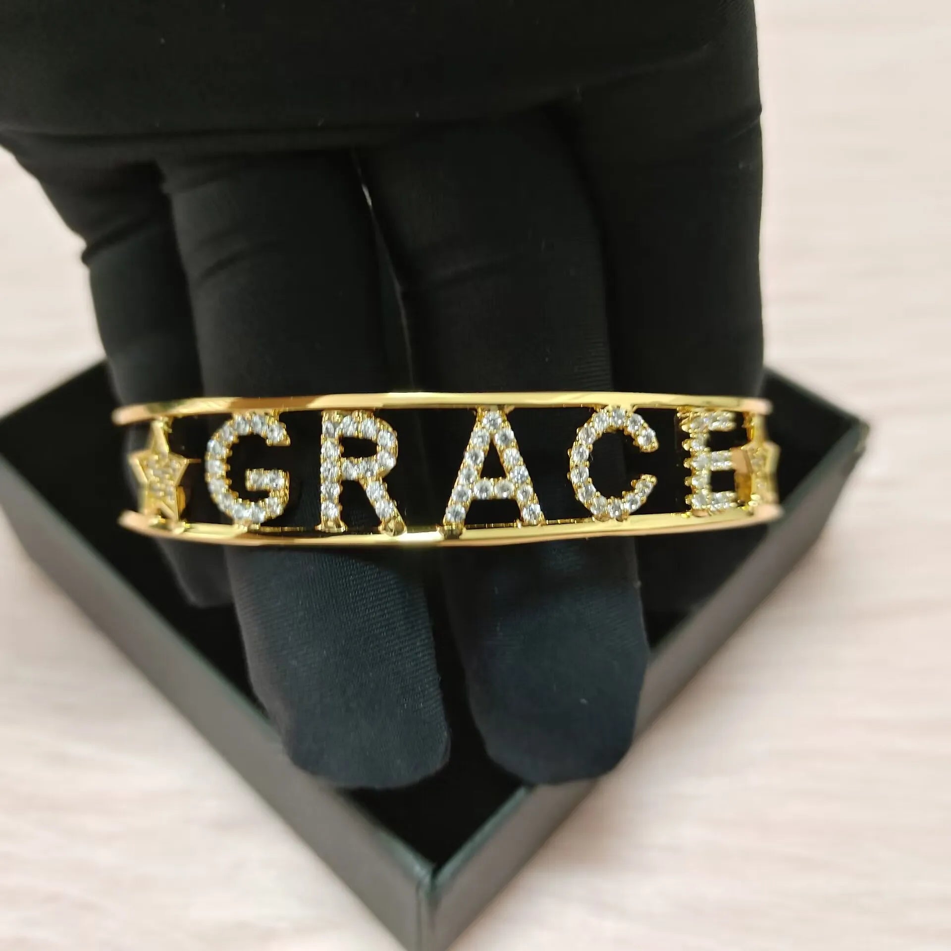 Gold Plated Zircon Letter Bracelet Custom Name letter Words Women Adjustable Bangle Bracelet Stainless Steel