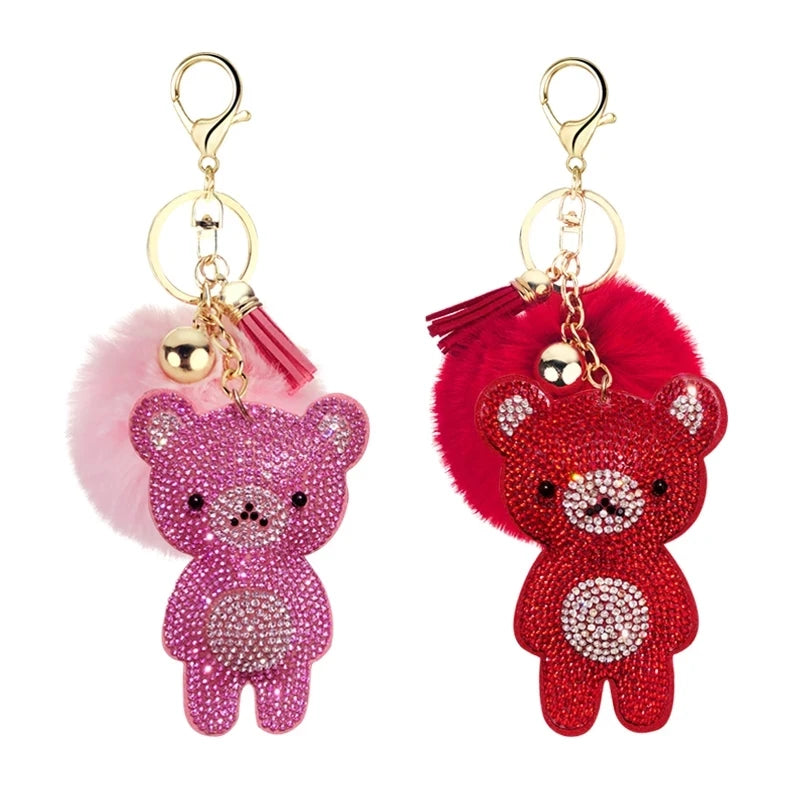 2025 Korean Velvet Rhinestone Cute Keychain Bear Couple Charm Pendant Couple Gift Cartoon Jewelry Bag Hanging Accessories