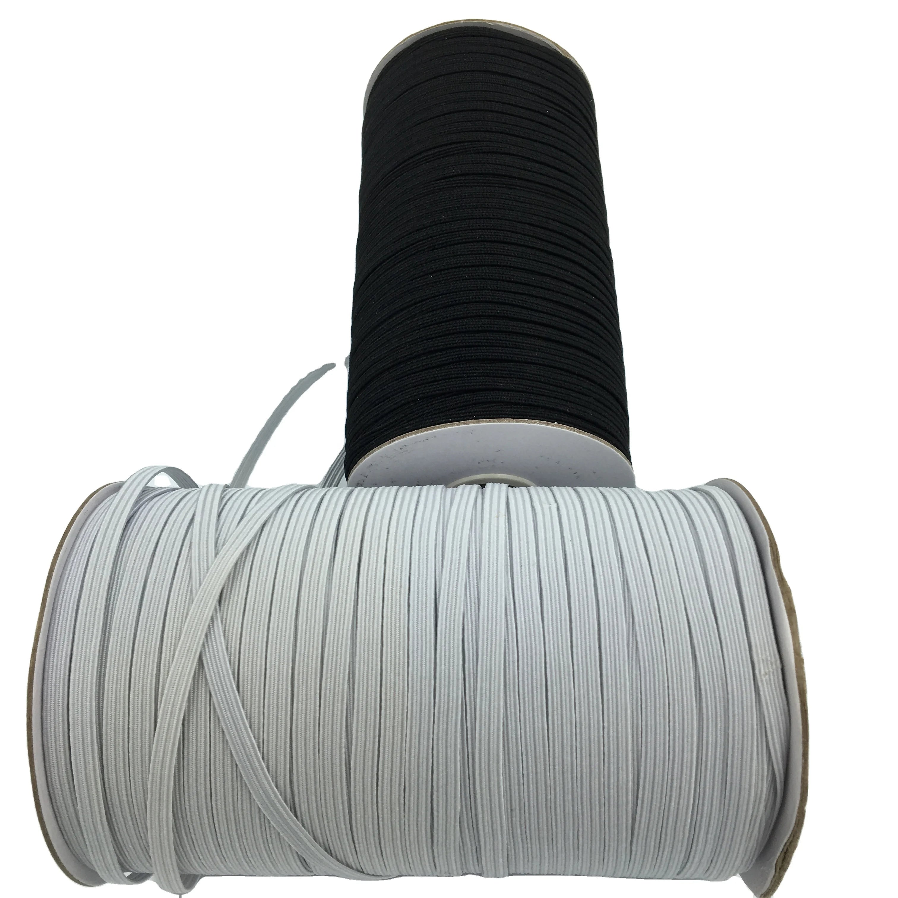 Wholesale White Black Knitted Rubber Braided Elastic Flat Band 6mm Knitted Braided Elastic Band for Garment Earloop