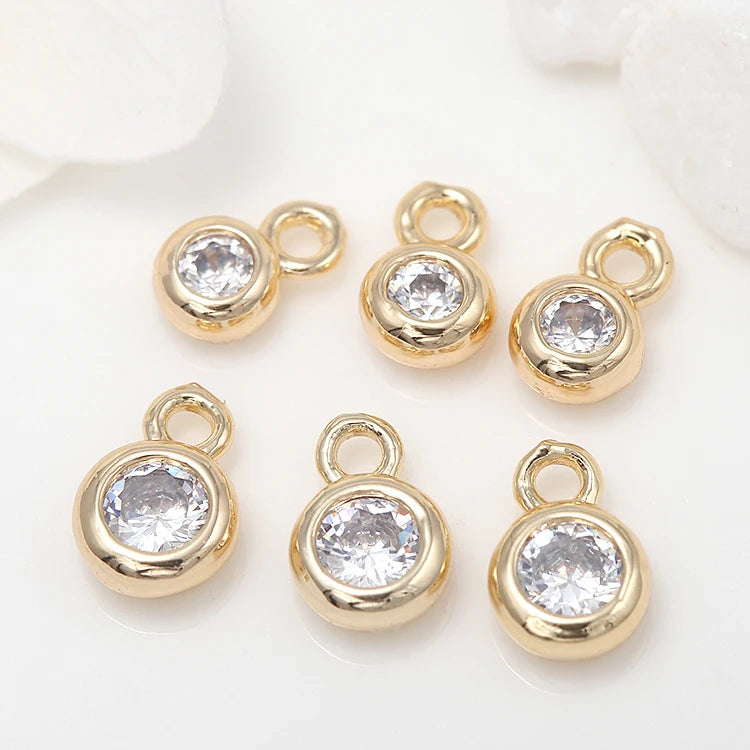 Wholesale Simple Design Jewelry Accessories Inlaid Zircon 14K Gold Plated Round Pendant Diy Bracelet Making Charm