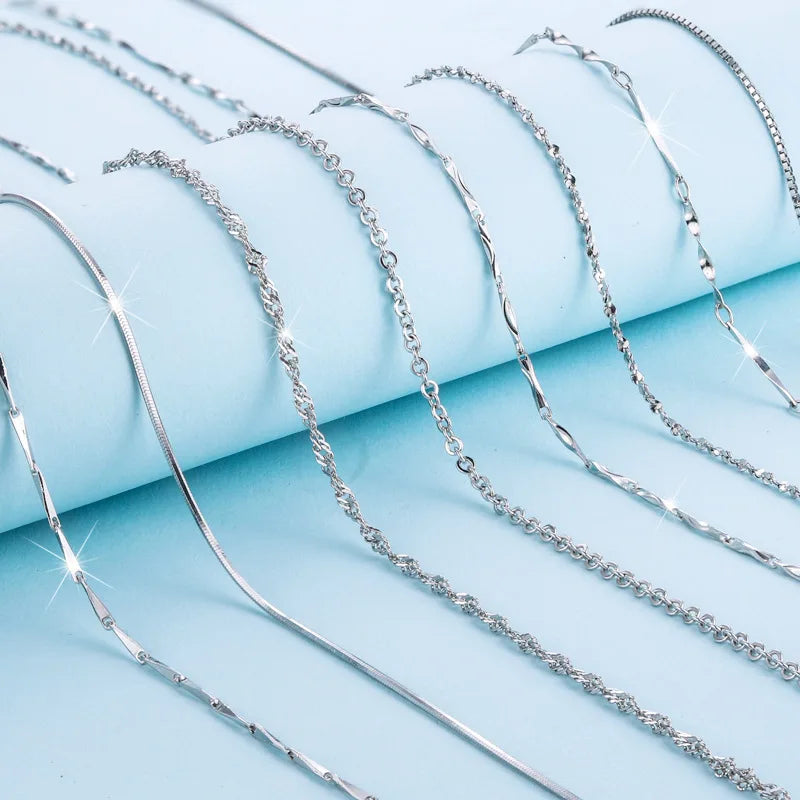 G1444 Wholesale S925 Sterling Silver Chain Necklaces Box Snake Bone Chain Necklace Chains for Jewelry Making