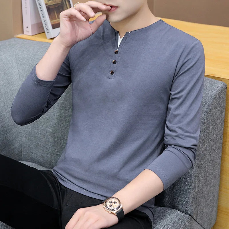 Custom High Quality Men Blank Plain Heavy 100% Cotton Long Sleeve Solid Color T Shirt