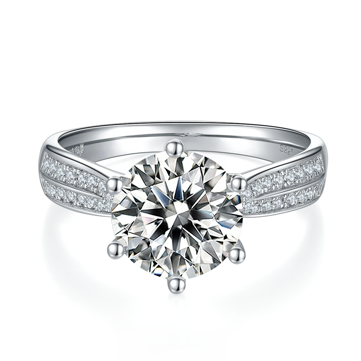 Popular Fashion Custom Luxury Gemstone Jewelry White Gold Plated S925 Wedding Diamond Moissanite 3.0ct Circular Engagement Rings