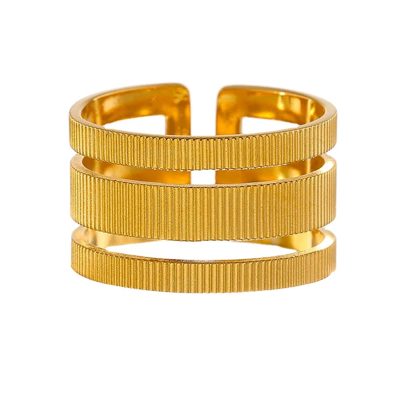 JINYOU 1433 Minimalist 18K Gold Plated Metal Statement Stainless Steel Geometric Opening Adjustable Waterproof Fashion Ring
