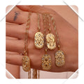 18K Gold Plated Fashionable Stainless Steel Necklace for Women Zircon Tarot Card 12 Zodiac Square Link Chain Geometric Pattern