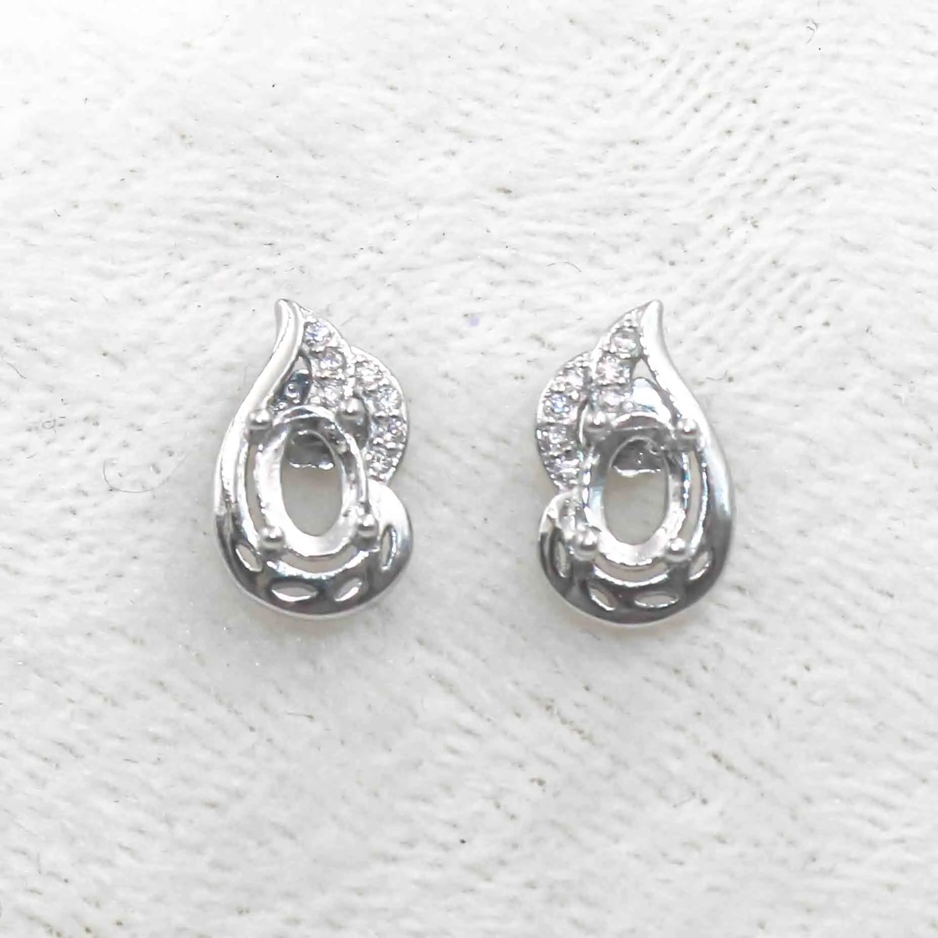 Sterling Silver 4*6mm Semi Mount Stud Earrings Empty Frame Support Blank Setting S925 Base Without Center Stone for DIY Inlay
