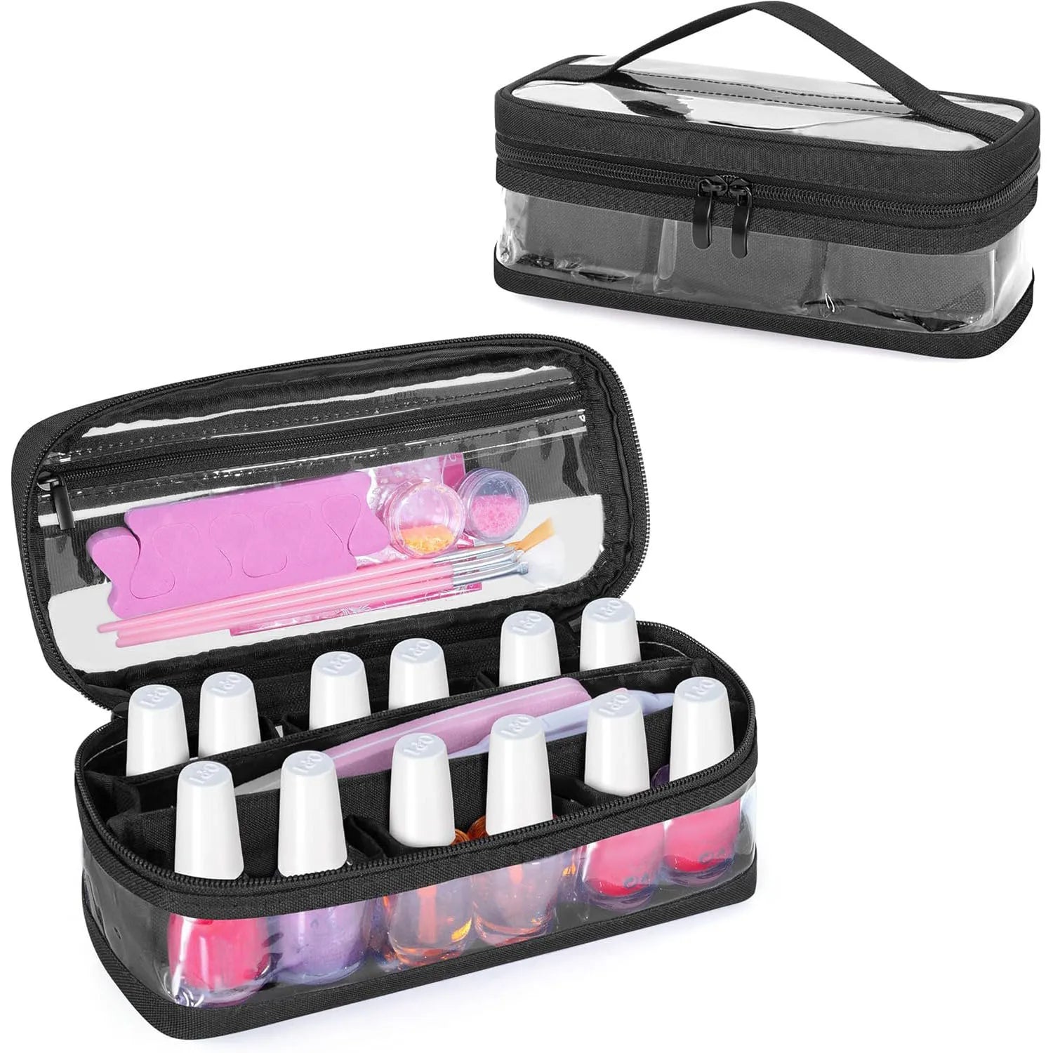 Custom Logo Transparent Portable Waterproof PVC Nail Polish Bag Small Travel Cosmetic Essential Oil Pouch Zipper Closure