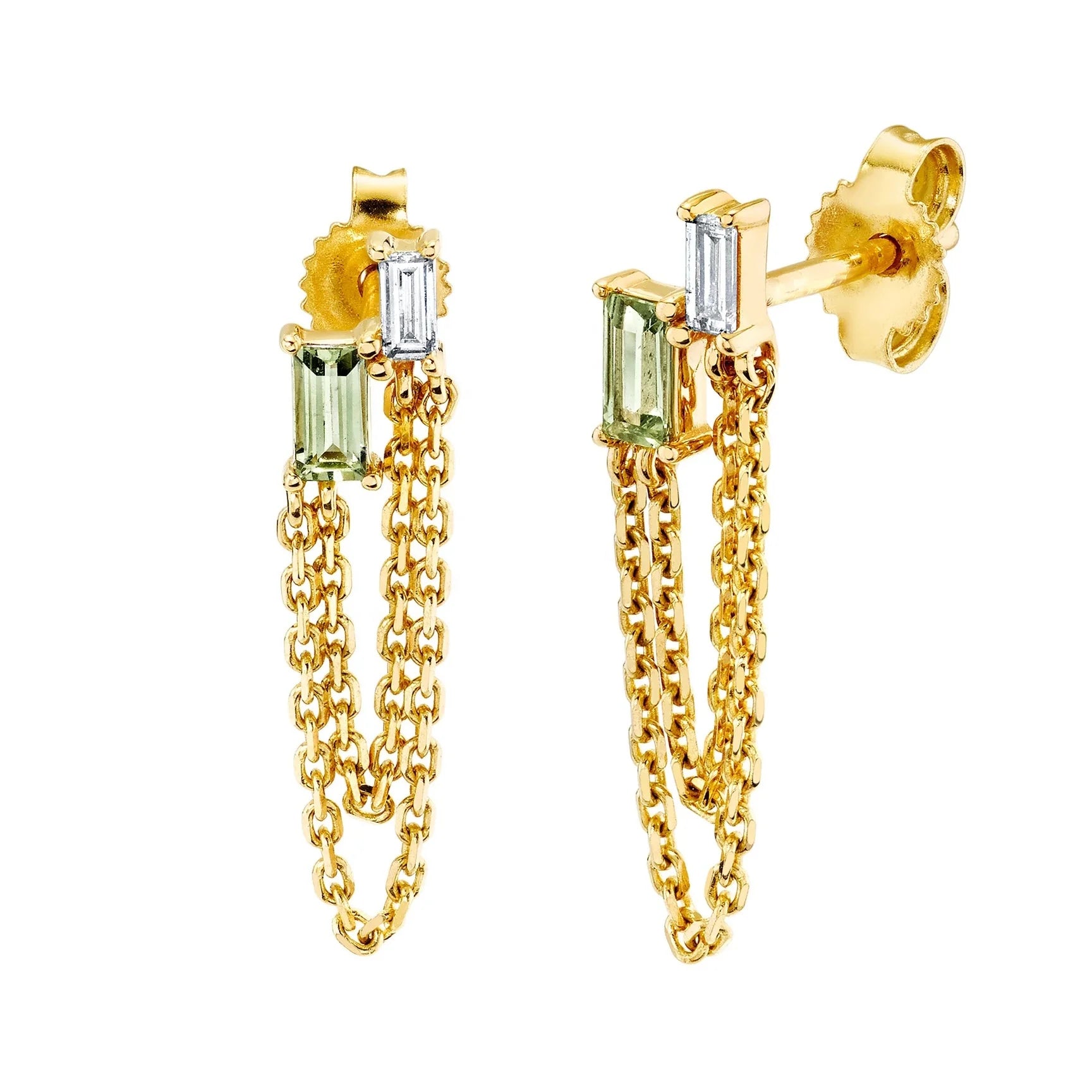 LOZRUNVE Bohemian Hiphop Rainbow Baguette Long Chain Piercing Earring