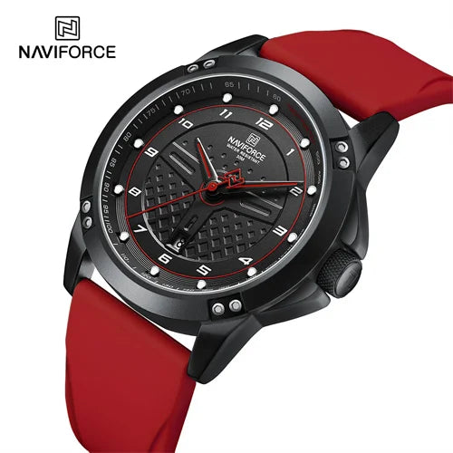 NAVIFORCE 8031 BRR Red Silicone Belt Luxury Quartz Wrist Watches Fashion Men Bracelet Casual Big Dial Male Boy Gift Reloj Hombre