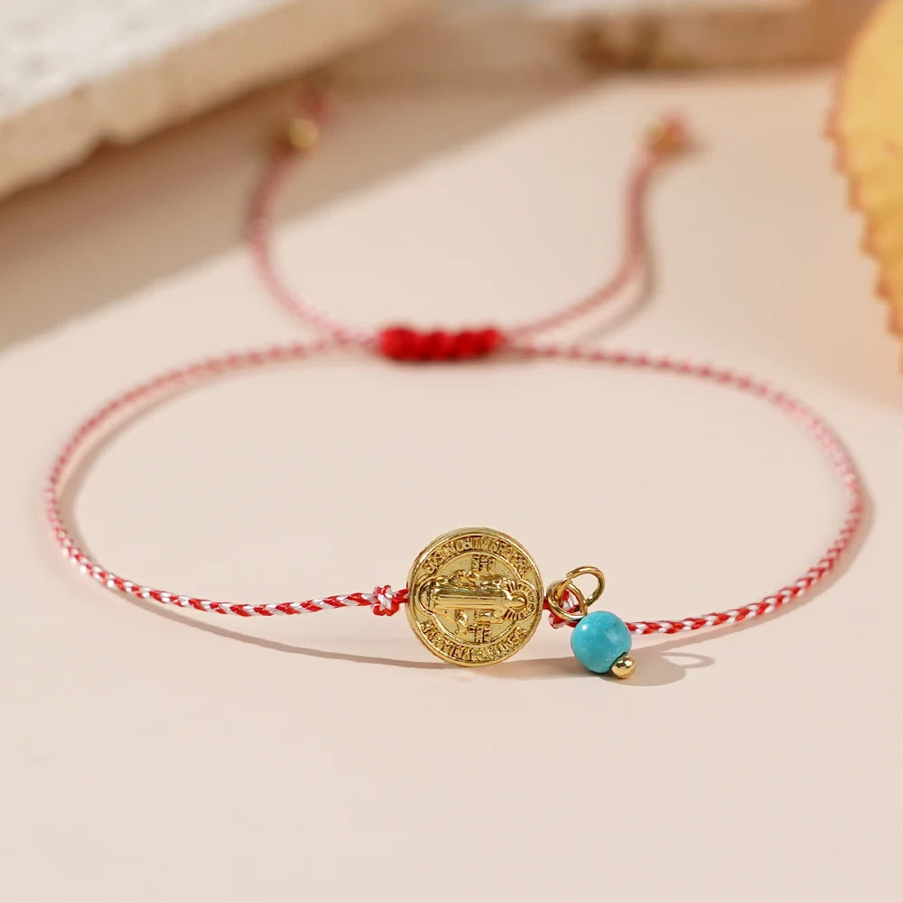 Go2boho Dainty Martis Series 3mm Copper Bead Synthetic Turquoise Jesus Round Pendant 2024 New Greek March Bracelets for Women