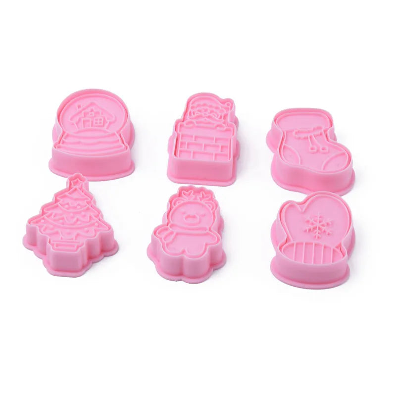 6PCS Pine Tree Biscuit Mold Santa Claus Mold Cute Silicone Christmas Cookie Cutter Stocking 3D Food Bake Molds for Baking