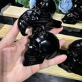 Natural Wholesale Price Crystal  Carving Black Obsidian Raven on the Skulls  for Healing