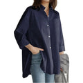 Fashion Denim Blue Shirts Women's Asymmetrical Blouse Casual Long Sleeve Blusas Female Button Down Tunic Loose Top