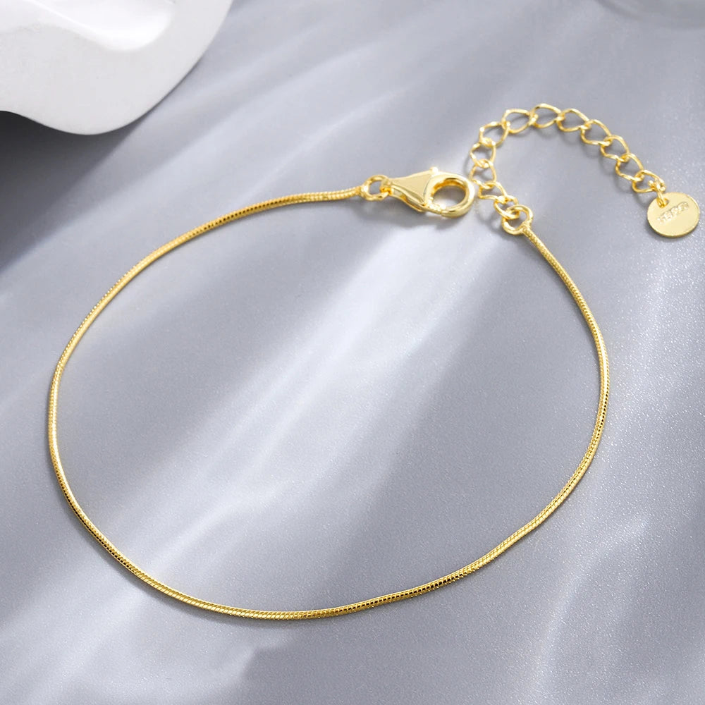 Minimalist 925 Sterling Silver Snake Chain Bracelet 24k Gold Women Simple Dainty Thin Snake Chain Bracelet for Gift