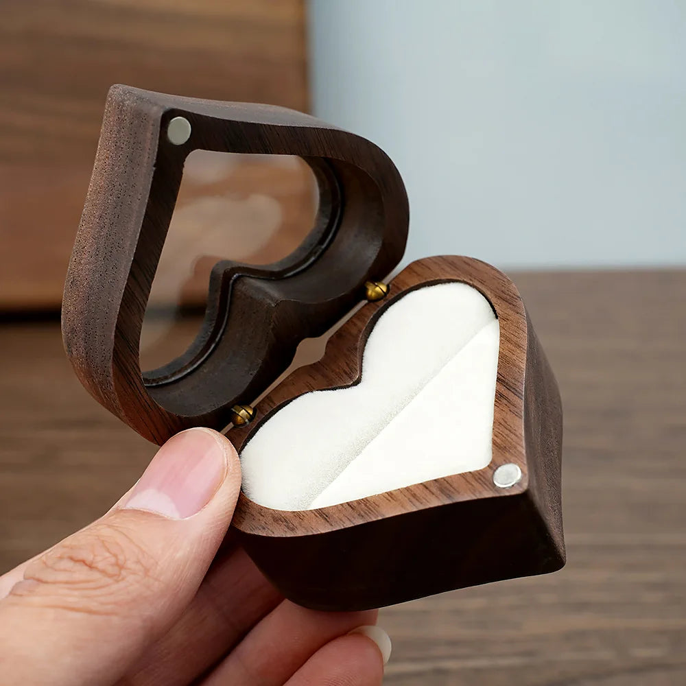 Customize Small Heart Shape Jewellery Wood Walnut Jewelry Wooden Packaging Storage Ring Box for Proposal Wedding