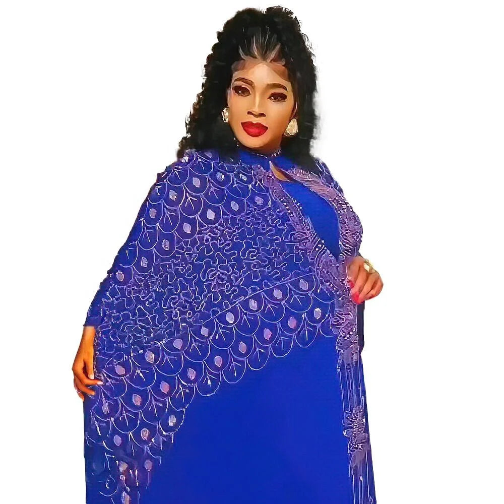 Chic African Nigeria Evening Dresses Luxury Rhinestone African Clothing Church Dress for Women Elegant Luxurious African Dress