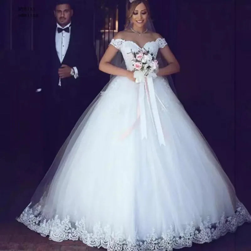 Big Lace Princess Wedding Dresses With Lace Sleeveless Plus Size Elegant Robe De Marie Pure White MegaBDM