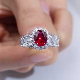 Mishang Jewelry Lab Grown Ruby Solitaire Ring Lab Grown Diamond 18K Solid Gold Ring Women Luxury Jewelry