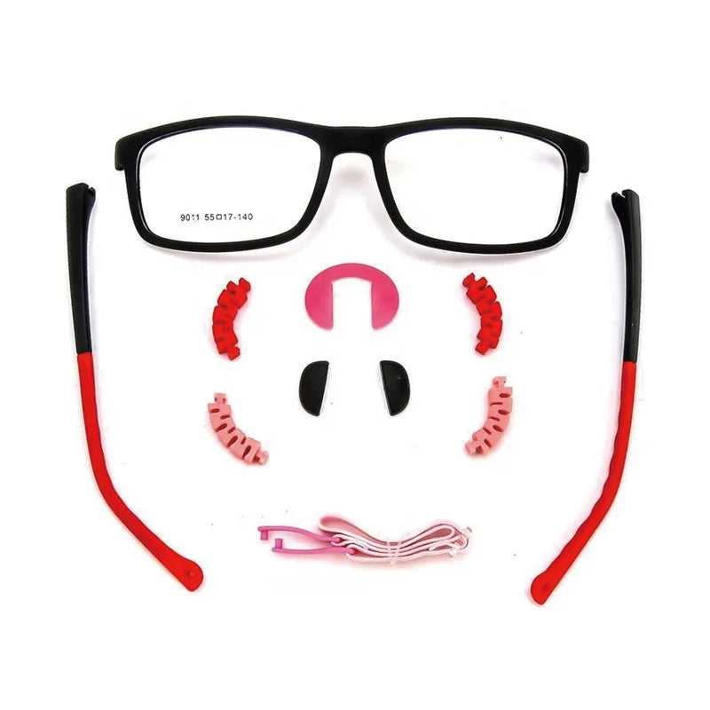 TR90 Sporty Silicone Square Spectacle Frame for Teens Big Size Elastic Strap Soft Nose Pad Available in Blue and Black-9011