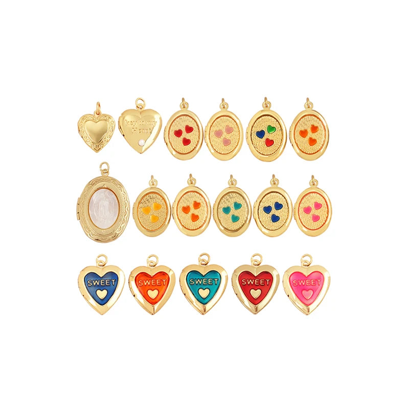 New Style Enameled Love Heart Oval Charm Box LocketFashion Gold Plated Open Type Jewelry Pendant Accessories Supplies L18