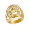 Fashion Latest Designs Gold Plated CZ Horse Head Man Rings Spinner Ring with Cuban Chain Silver Colorsilver Plated XR Jewelry