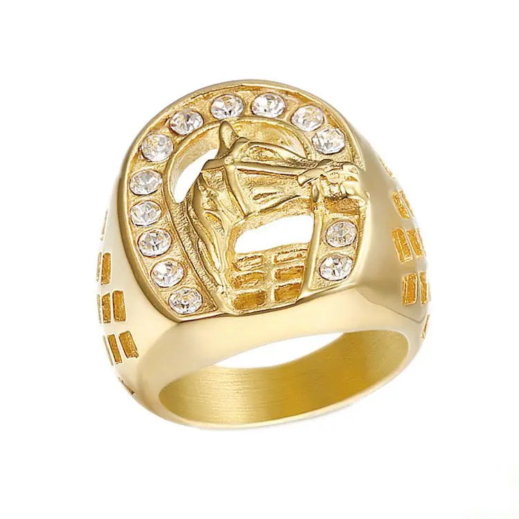 Fashion Latest Designs Gold Plated CZ Horse Head Man Rings Spinner Ring with Cuban Chain Silver Colorsilver Plated XR Jewelry