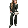 Women's 2 Piece Sweater Sets Outfits Long Sleeve Knit Pullover Tops Wide Leg Pants Lounge Sets Tracksuits