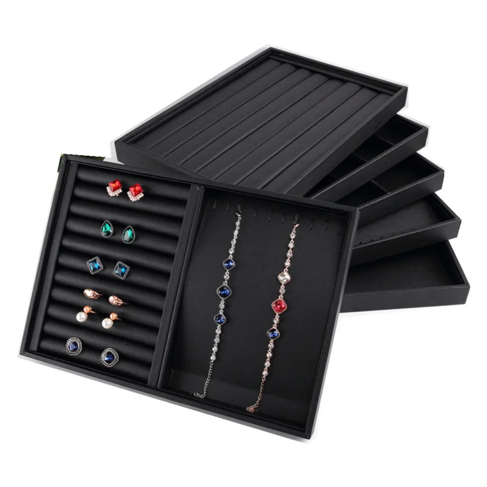 Black PU Leather Jewelry Tray Exhibition Display Rack Props for Ring Earrings Pendant Necklace