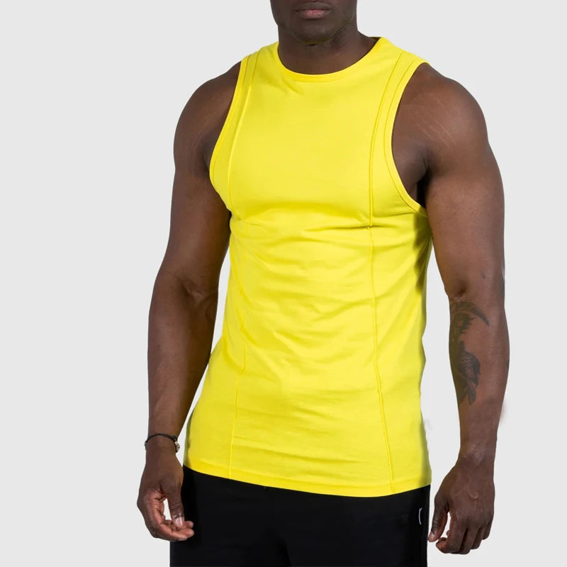 Custom Logo Gym Fitness Training Cotton Spandex Soft Comfortable Plain Tank Top for Men