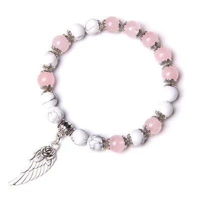 Newest Design Angle Wing Silver Plated Pink Opal Sardonyx Blue Sandstone White Turquoise Natural Stone Bracelet for Women Girls