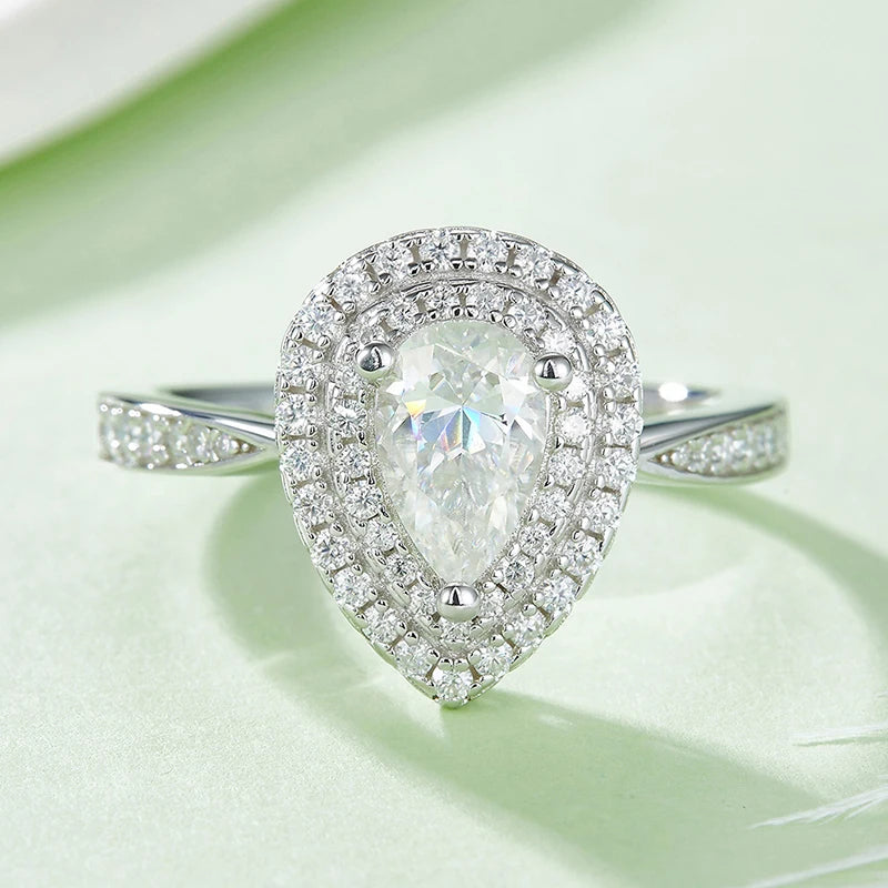 1CT Pear Shape Moissanite Sliver 925 High Quality Classic Solitaire Rings Engagement Wedding Jewelry Women Ring Birthday Gift