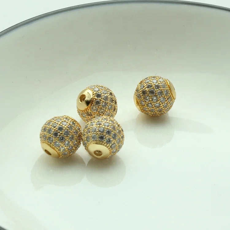 6MM/8MM/10MM Real Gold Plated Round Brass Beads Mirco Pave with Zircons for DIY Handmade Jewelry Making