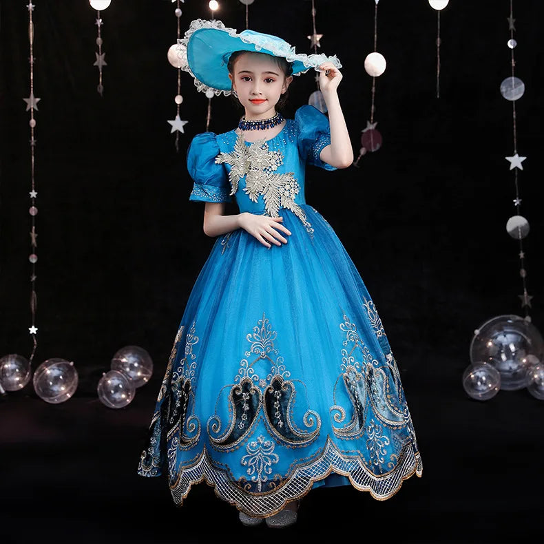 Blue Gorgeous Drag Show Stage Girl Court Drama Model Foreign Style Presides Over Piano Performance Costume